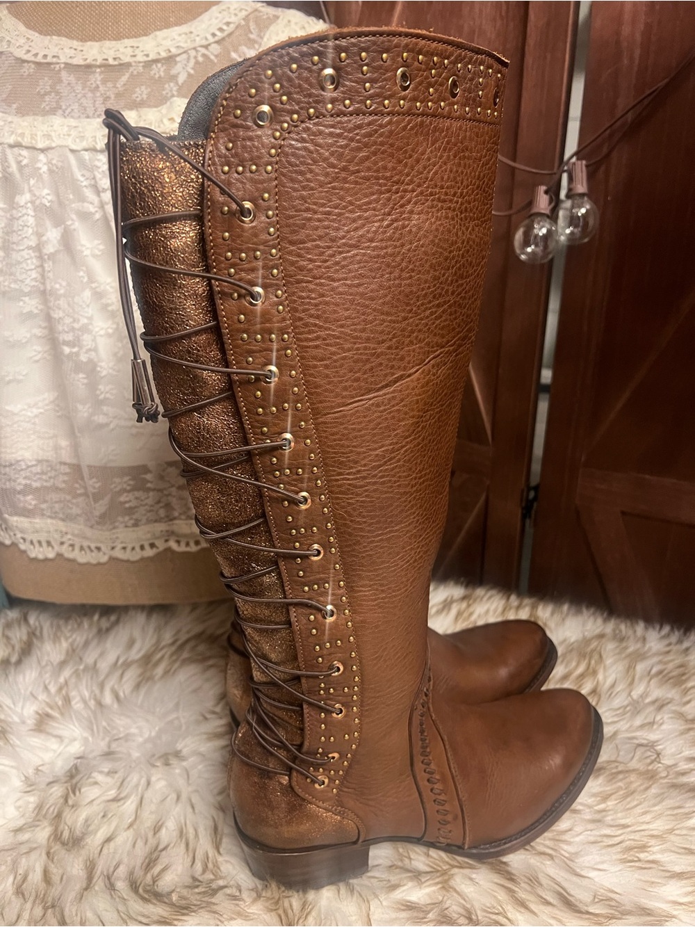 Caudra leather Women's Tall Brown Lace-Up Riding Boots